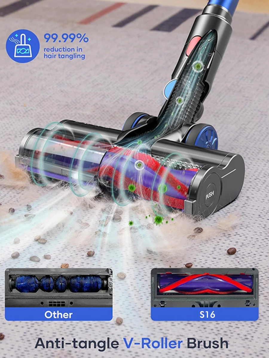 Armo S16 무선 청소기 45kPa 500W 전원 6 in 1 LED 무선 청소기, LCD 스마트 스크린, 90° 접을 수 있는 55분 작동 시간, 휴대용 청소기