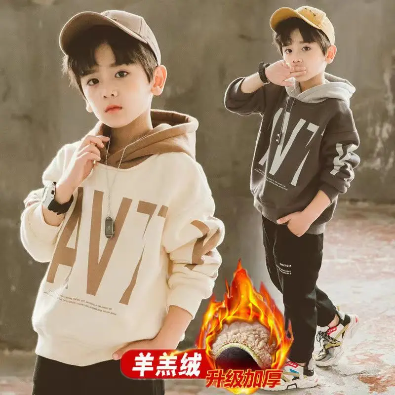 Kids Warm Fleece Hoodies Sweatshirt Todder Teens Cotton Bear Spring Hooded Sweatwear Clothes Pullover Outwear Top