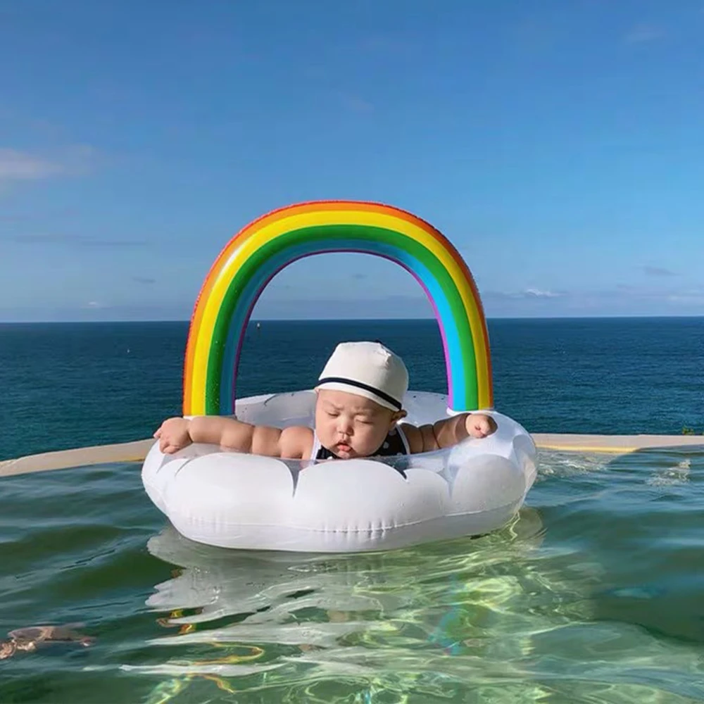 

Float Seat Inflatable Circle Swimming Ring Tube Pool Float Summer Pool Toy Kids Baby Sequins Rainbow Clouds Pool Float Swimming