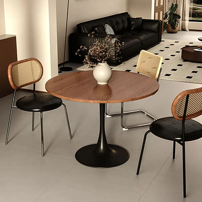 Vintage Rattan Dining Chair with Round Table, Mid-Century Modern Kitchen Furniture Set