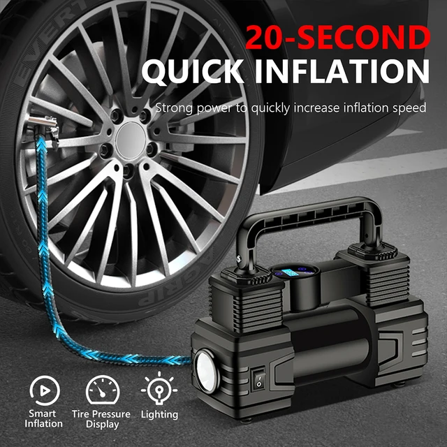 12V 150PSI Mini Air Compressor Dual Cylinder Heavy Duty Tire Inflator with LED Light Car Electric Air Pump Auto Inflatable Pump 2