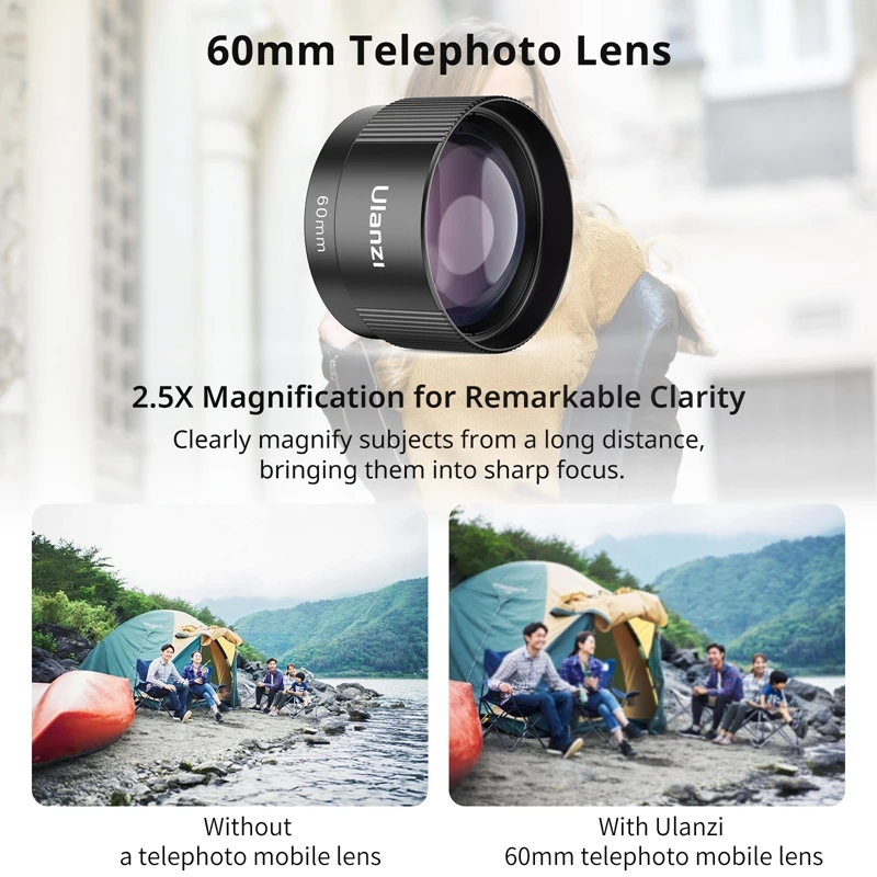 Ulanzi Mobile Lens 75mm Macro / 8mm Fisheye / 16mm Wide-Angle / 60mm Telephoto Smartphone Shooting Lens Photography Accessories