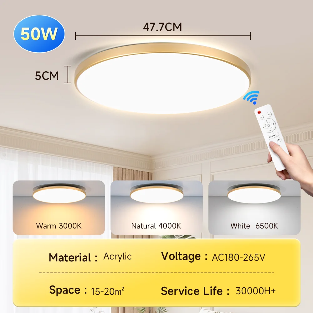 Dimmable Ceiling Lights Led Bathroom Lamp with Remote Control 3 Colors Led Ceiling Chandelier for Living Room Ceiling Lamp 220V