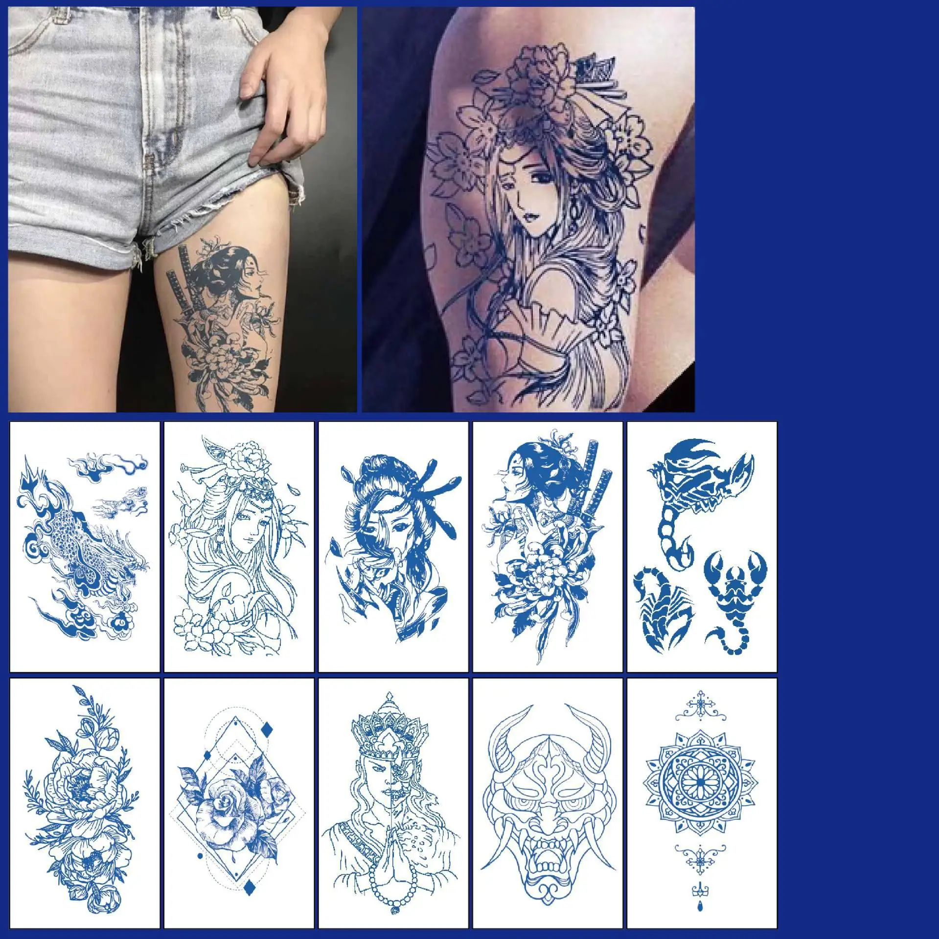 Herbal Juice Tattoo Decals Lace Chest Henna Mandala Flash Tattoo Wolf Diamond Flower Body Art Arm Fake Tattoos Women Men