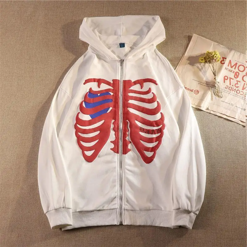 

Y2K Skeleton Hoodies Women 2023 Vrouwen Gothic Zwart Zip Up Oversized Sweatshirt Dames Retro Harajuku Capuchon Streetwear Tops