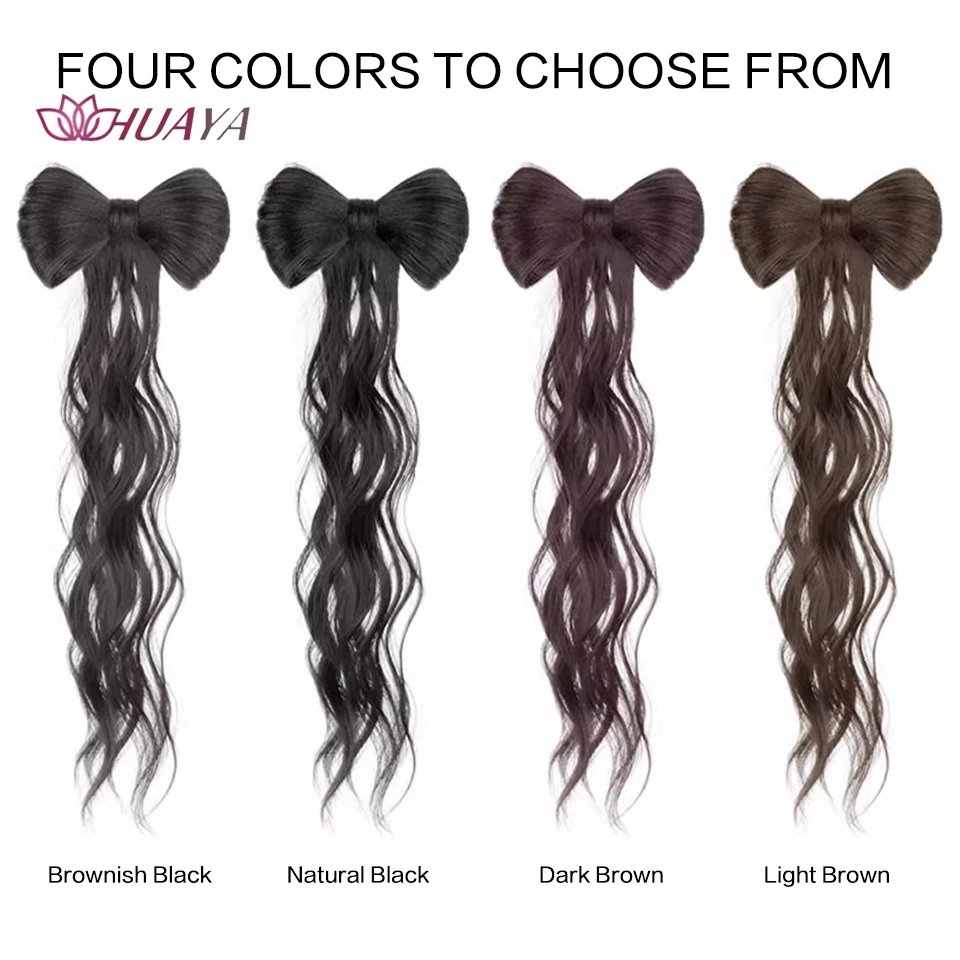 Bow Half Tied Synthetic Ponytail Fluffy Wavy Wig Braid Catch Clip Contract Ball Head Braid Fake Ponytail Extension for Women