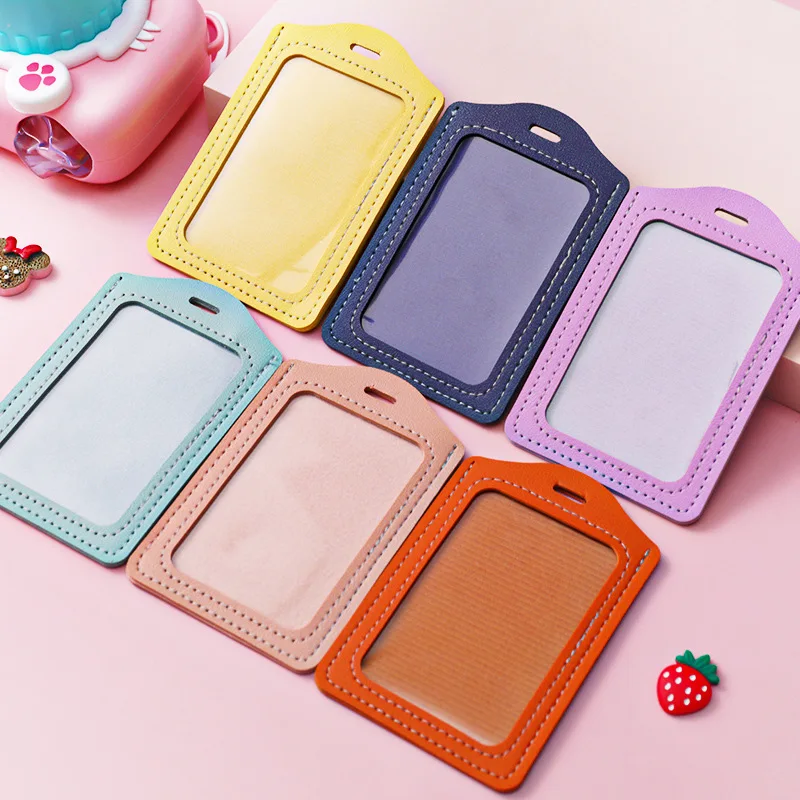 Credit Card ID Badge Holder Cute Cartoon Leather Bus Pass Case Cover Card Case Key Holder Ring Luggage Tag Trinket leather wallet wallet card holder card holder credit card holder credit card wallet card wallet coin purse wallet