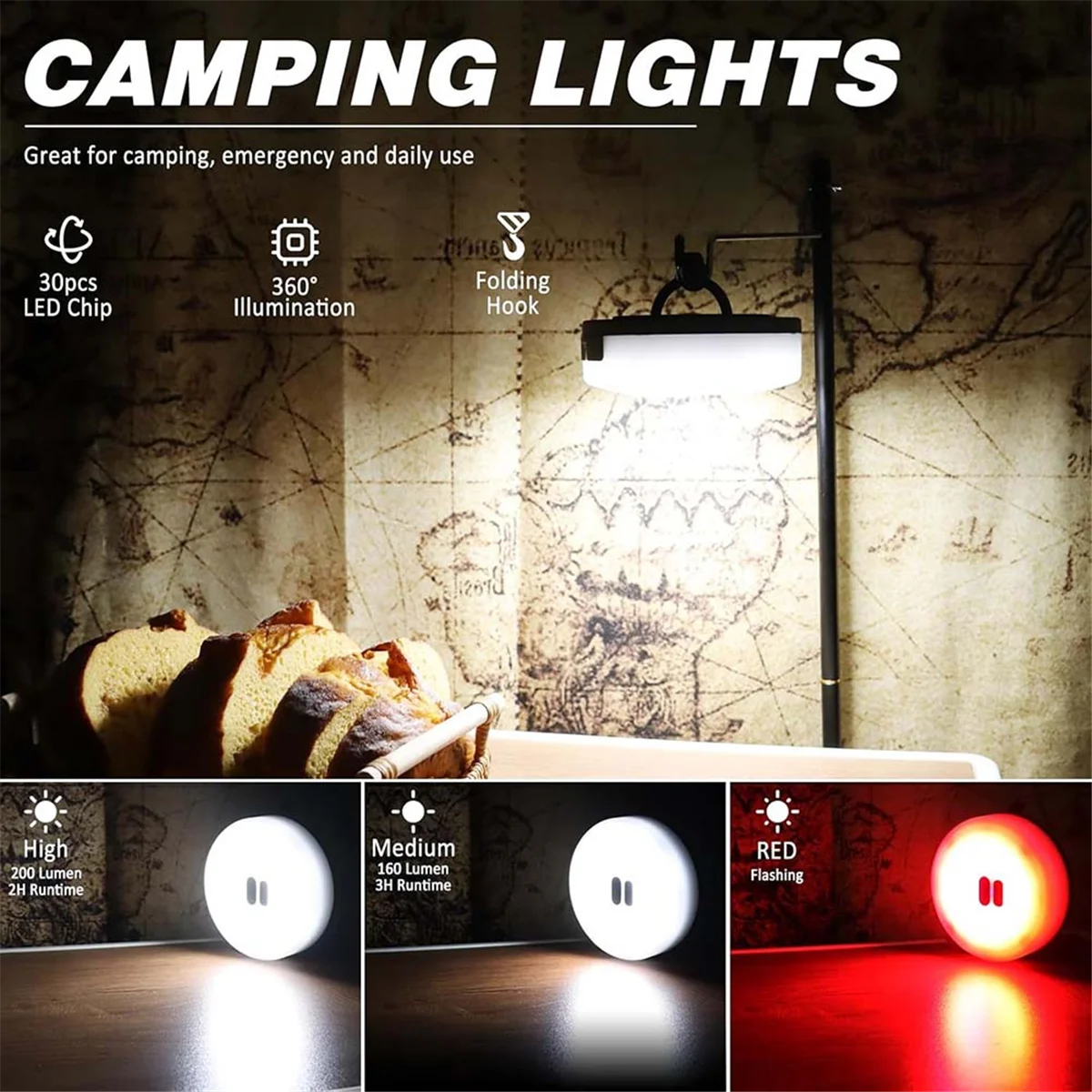BAAU Camping String Light & Lamp 32.8FT USB Rechargeable Waterproof LED for Outdoor Decor and Home Regular Model