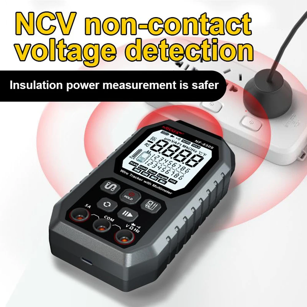 Noyafa Network Cable Tester Digital Cable Tracker PoE Tester Cat5 Cat6 Wire Tracker Measure Length Wiremap Tester Network Tools 6