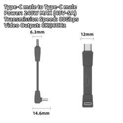 Ultra High - Speed USB 4.0 Type - C Cable with 240W Fast Charge and 8K Video Support - 42mm (FPC - 240W - GG - SH)