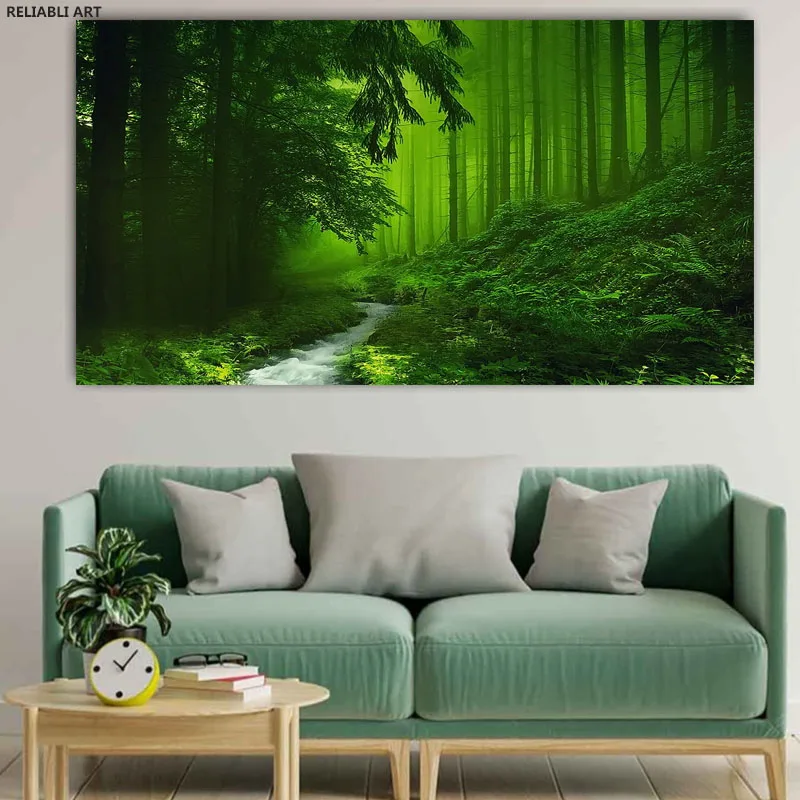 

Poster Green Forset Canvas Picture Nature Landscape Wall Art Painting Home Living Room Decor Scandinavian Prints Cuadros