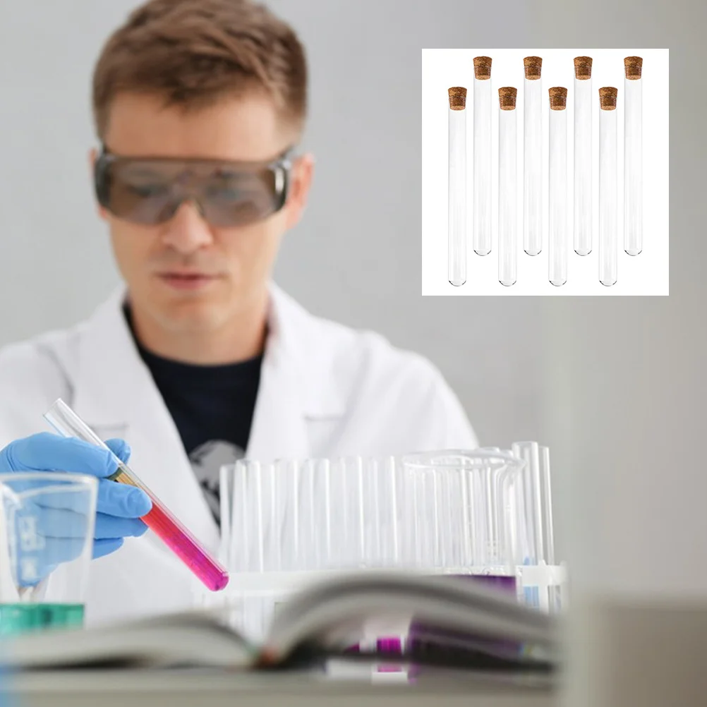 8Pcs Glass Test Tubes with Wooden Plugs Durable Clear Tubes for Chemistry Experiments Home School Liquid Storage Containers