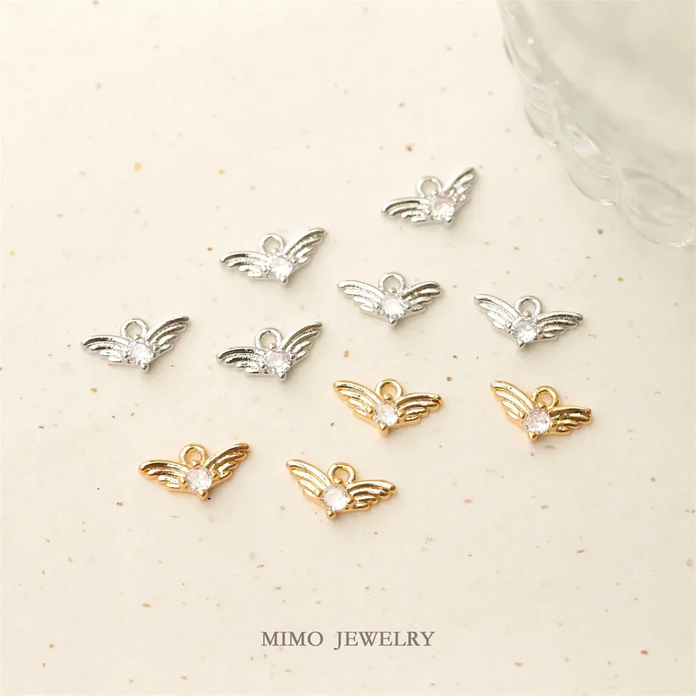

10.7x6MM Single Zircon Small Wings Mini Charm Pendants 14K Gold Plated Brass Jewelry Making Supplies Diy Accessories M-228