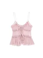 Women Fashion With Ruffled Front Tied Semi-sheer Tank Tops Sexy Backless Thin Straps Female Camis Mujer - Image 3
