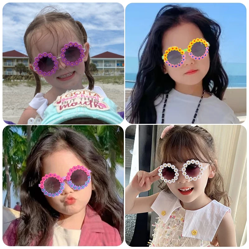 New Children Cute Acrylic Flower UV400 Sunglasses Baby Girls Lovely Outdoor Sun Protection Sunglasses Kid Eye Protection Glasses