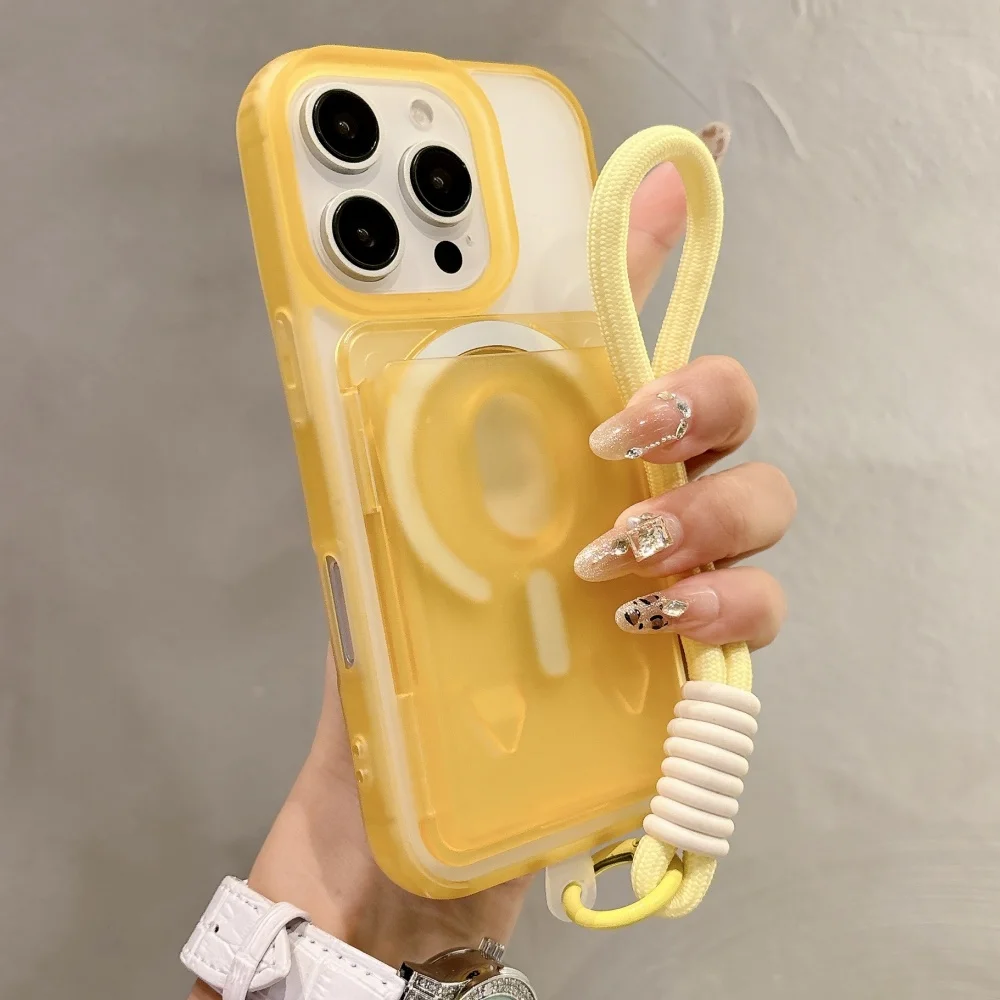 Candy Clear Slot Card Holder Magnetic Wallet Case with Wrist Strap