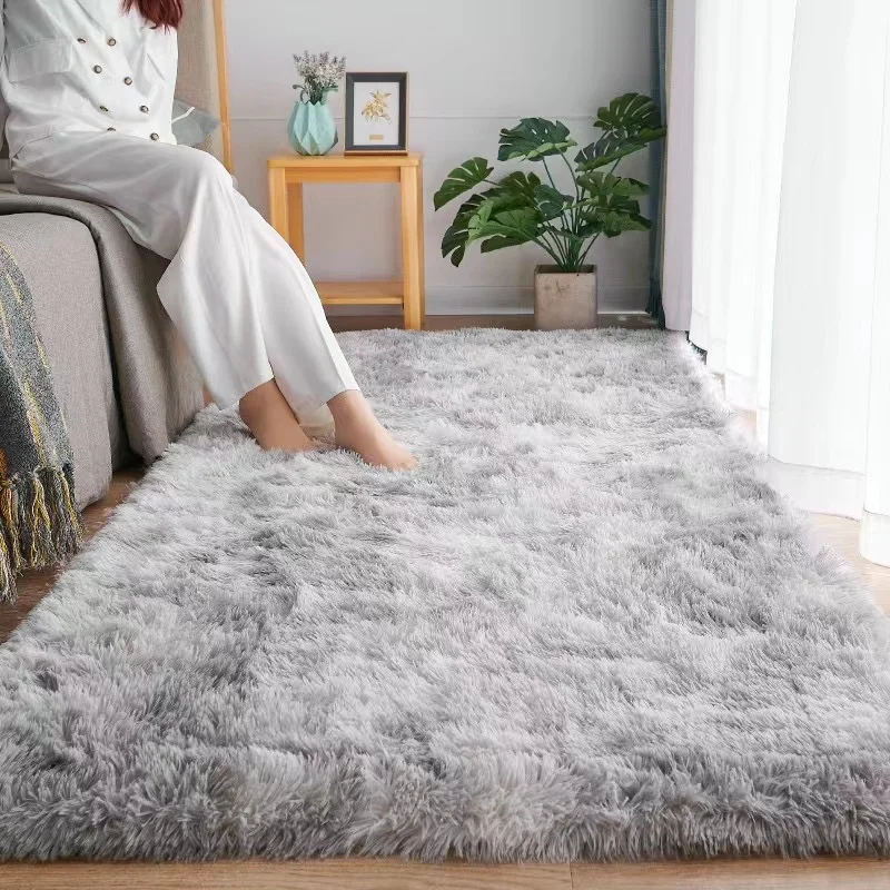 

New Silk Hair Tie-dye Carpet Modern Simple Bedroom Bed Blanket Home Living Room Girl's Room Plush Blanket Floor Mat