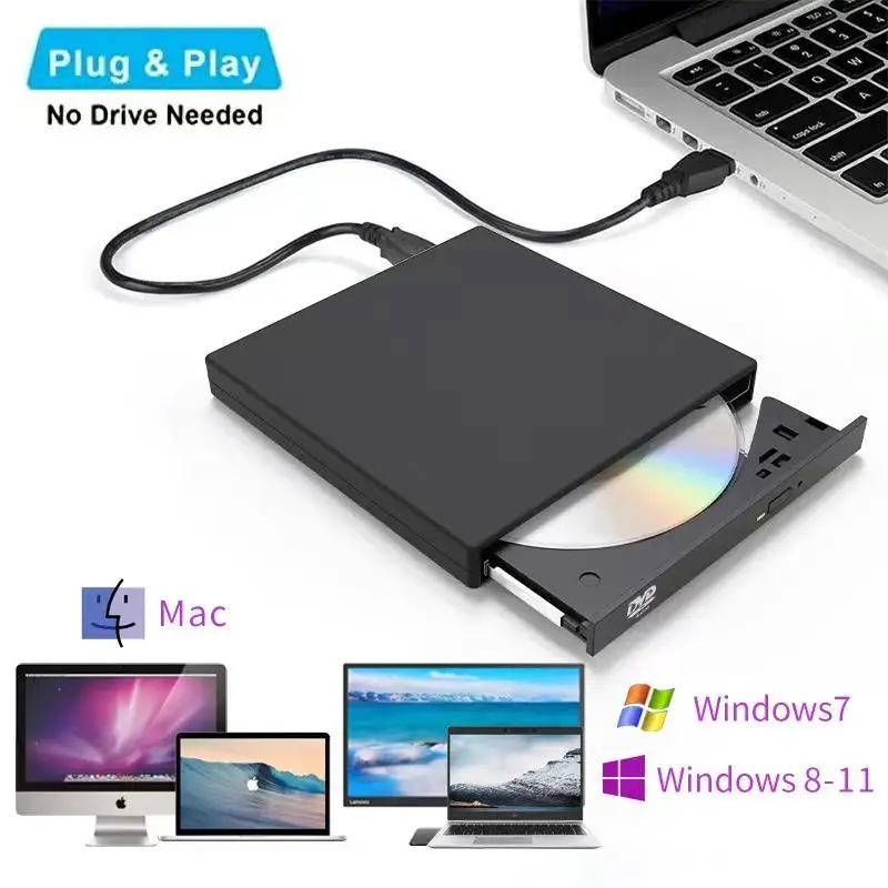 【Hottest Trends】 USB 2.0 External DVD RW CD VCD Writer Drive Burner Reader Player Optical Drives For Laptops PC 11 10 Linux OS Mac