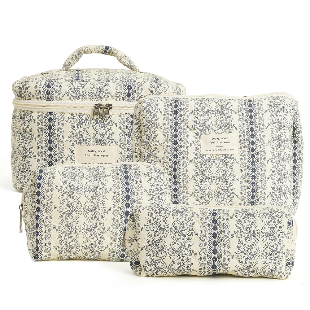 Floral Cotton Travel Makeup Bag Set for Women