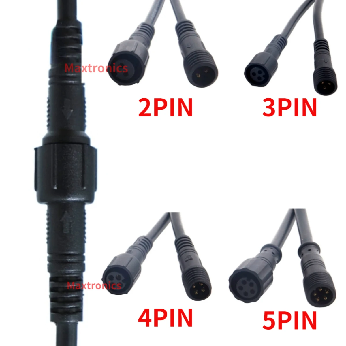 Description Picture 4 of item5/10 Pairs Waterproof Led Connector Male to Female Plug Adapter IP68 2/3/4Pin/5Pin 20CM Black Cable For Led Strip Light Modules