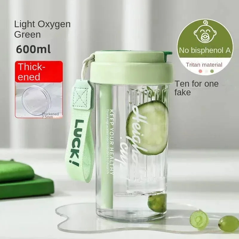 600ML Water Cup Handy Sports Water Bottle Food Grade Material Tea Partition Water Cup Female Straw Summer Portable Bottle
