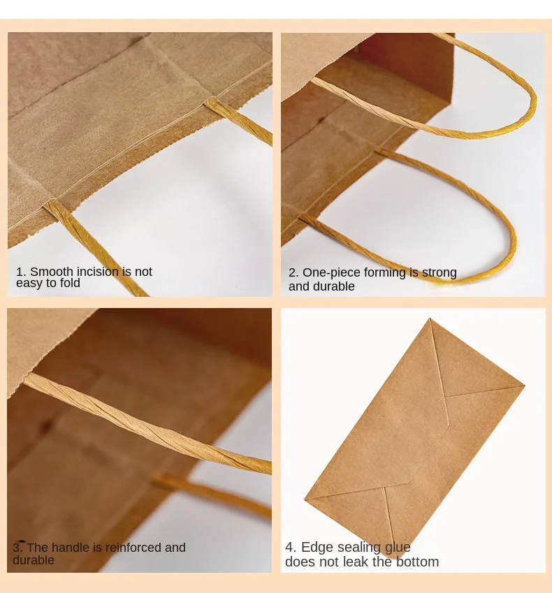 10/20PCS Braun Kraft Papier Griff Tasche Mitnehmen Tasche Kaffee Milch Tee Mahlzeit Box Kuchen Backen Verpackung Tasche große Kapazität Takeout Tasche – Detail 3