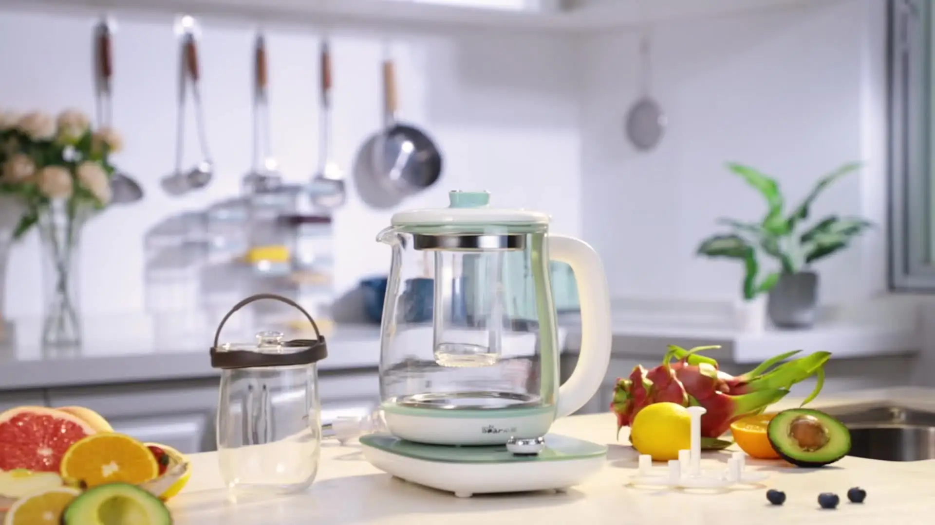 Bear YSH-C18S2 Health Pot Electric Kettle - 1.8L Glass Kettle With Infuser & Stew Pot, 16 Menus