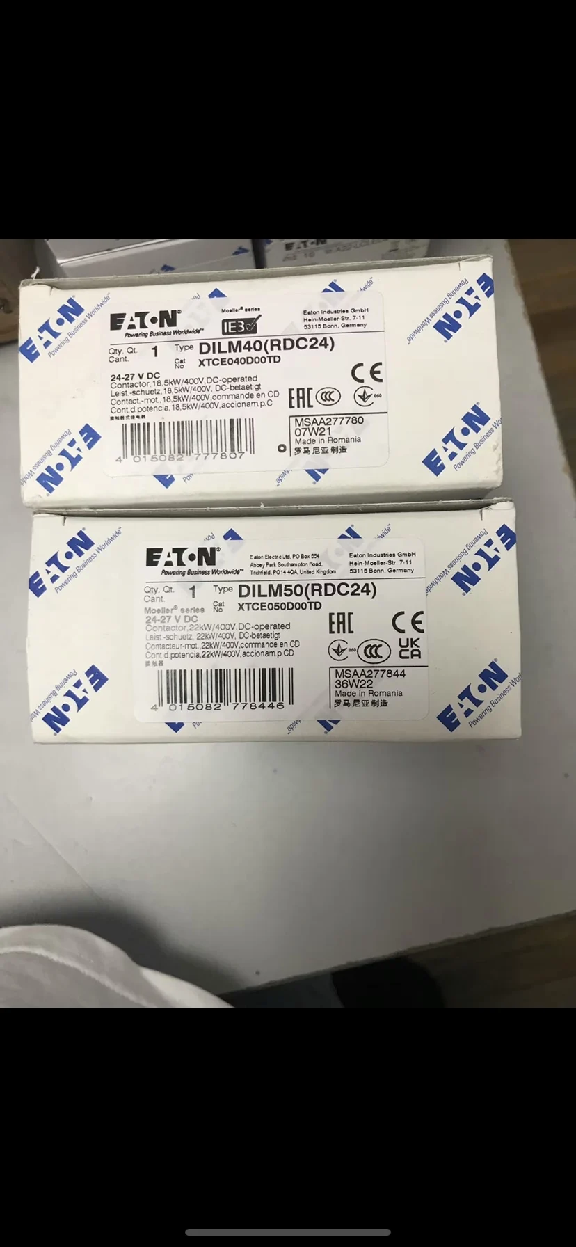 

Новый оригинальный контактор постоянного тока Eaton DILM40 RDC24