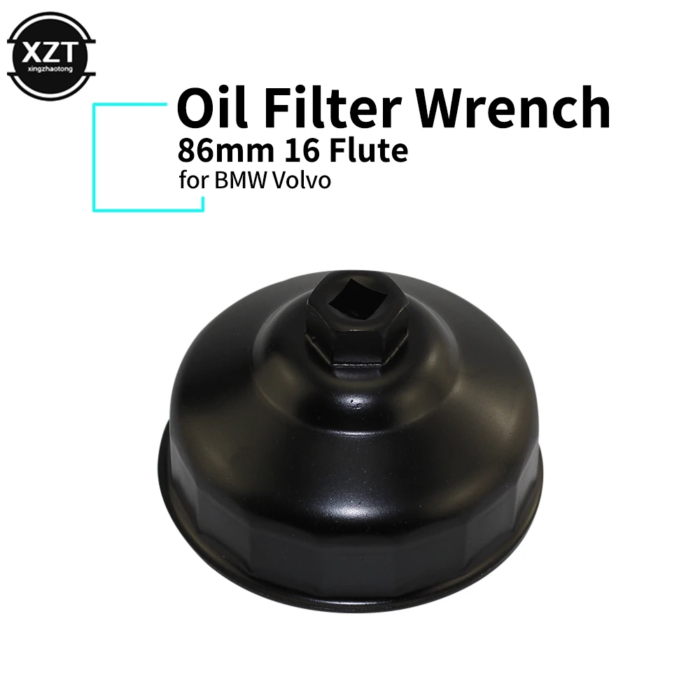 For BMW Volvo 1pc Black Steel 86mm 16 Flute Motorcycle Oil Filter Wrench Cap Housing Tool Socket Removal
