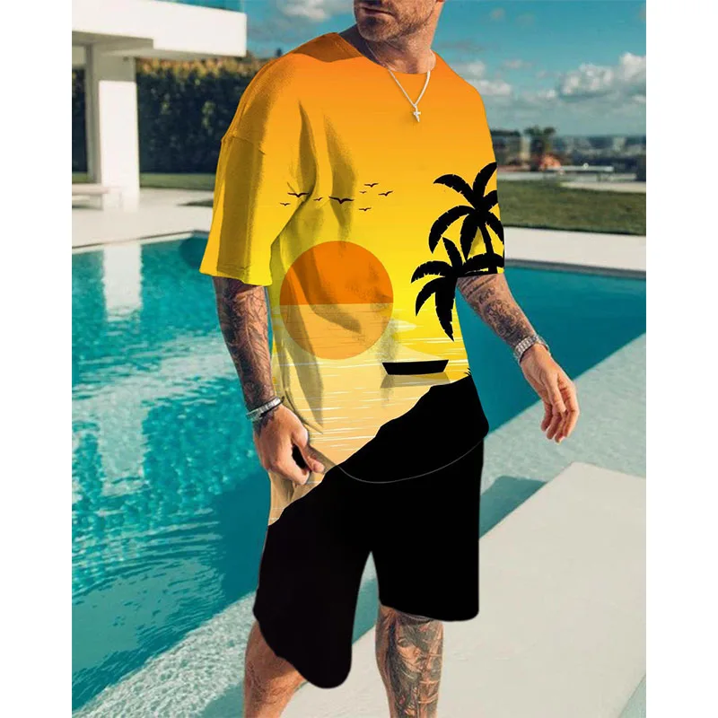 Hawaiian Mens 3D Print Coconut Tree Casual Tracksuit