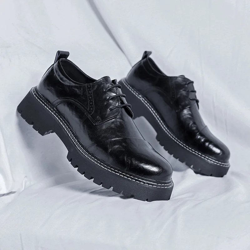 

Мужские деловые кожаные туфли, черные классические туфли, британские лоферы, увеличивающие рост, дышащие, для свадьбы, лето-осень