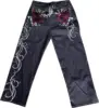 Y2K American Retro Gothic Jeans Women Trendy Embroidered Pattern Denim Trousers Men Harajuku Straight Loose Wide Leg Pants 1