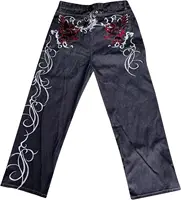 Y2K American Retro Gothic Jeans Women Trendy Embroidered Pattern Denim Trousers Men Harajuku Straight Loose Wide Leg Pants 1