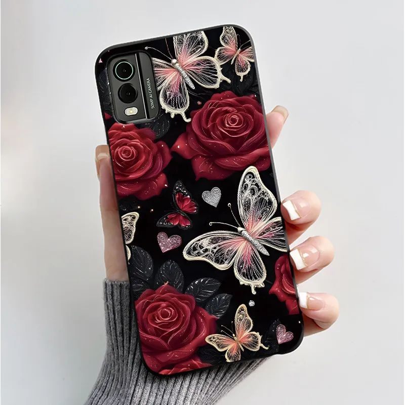 Black Soft Silicone TPU Luxury Fashion Flower Butterfly Phone Case