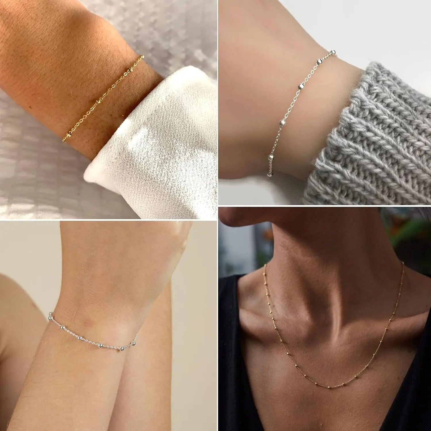 10 m vergoldetes Edelstahl-Satellitenkugel-Perlenkabel, gedrehte Gliederkette für DIY-Armband, Halskette, Verlängerung, Schmuckherstellung – Detail 7