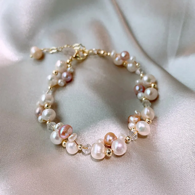100% Natural Freshwater Pearl & Crystal 14K Gold Filled Female Jewelry Sets For Women Necklace Bracelet Wholesale Gifts No Fade 5