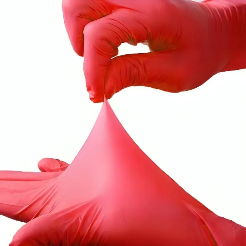 Disposable Gloves 20/60/100PCS Red Disposable Nitrile Gloves Household Waterproof Nitrile Gloves Pet Bathing Kitchen Dishwashing Cleaning Tools