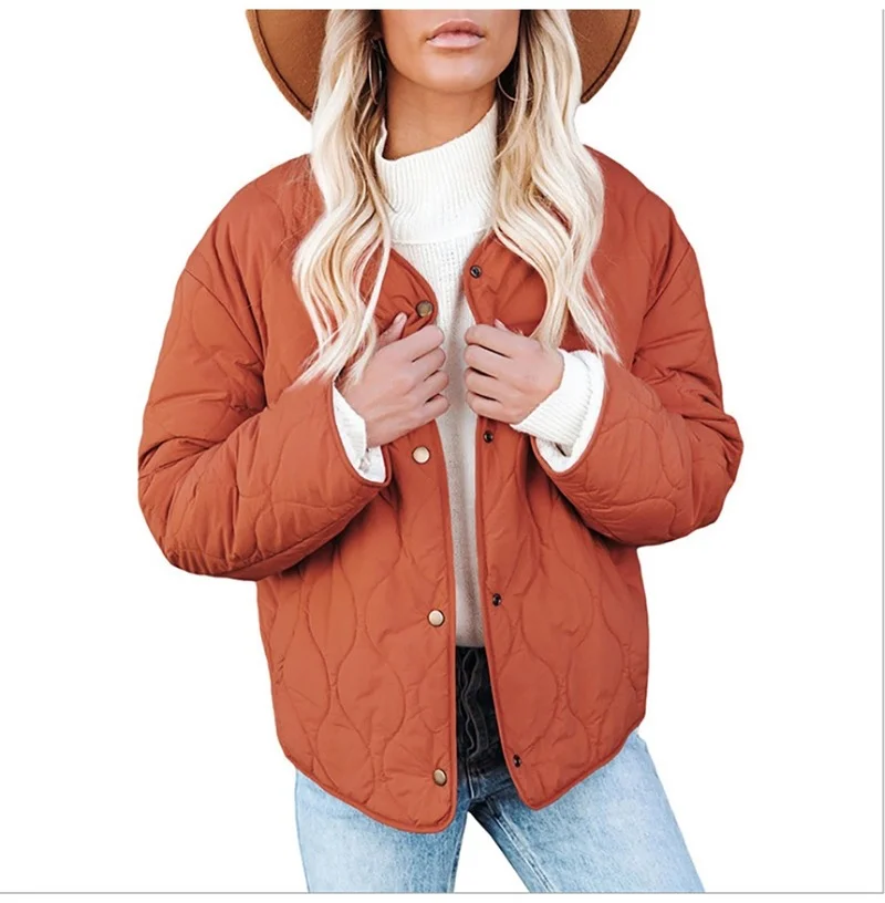 2023 Long-sleeved Quilted Padded Jacket Casual Solid Color Short Parka Coat Coat Jacket Women's Winter Women's Fashion Jacket