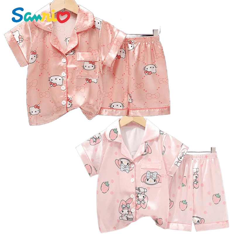 

Sanrios Hellokittys Anime Kawaii Kids Pajamas Set My Melody Homewear Comfortable Girls Boys Short Sleeve Pijamas Suit Loungewear