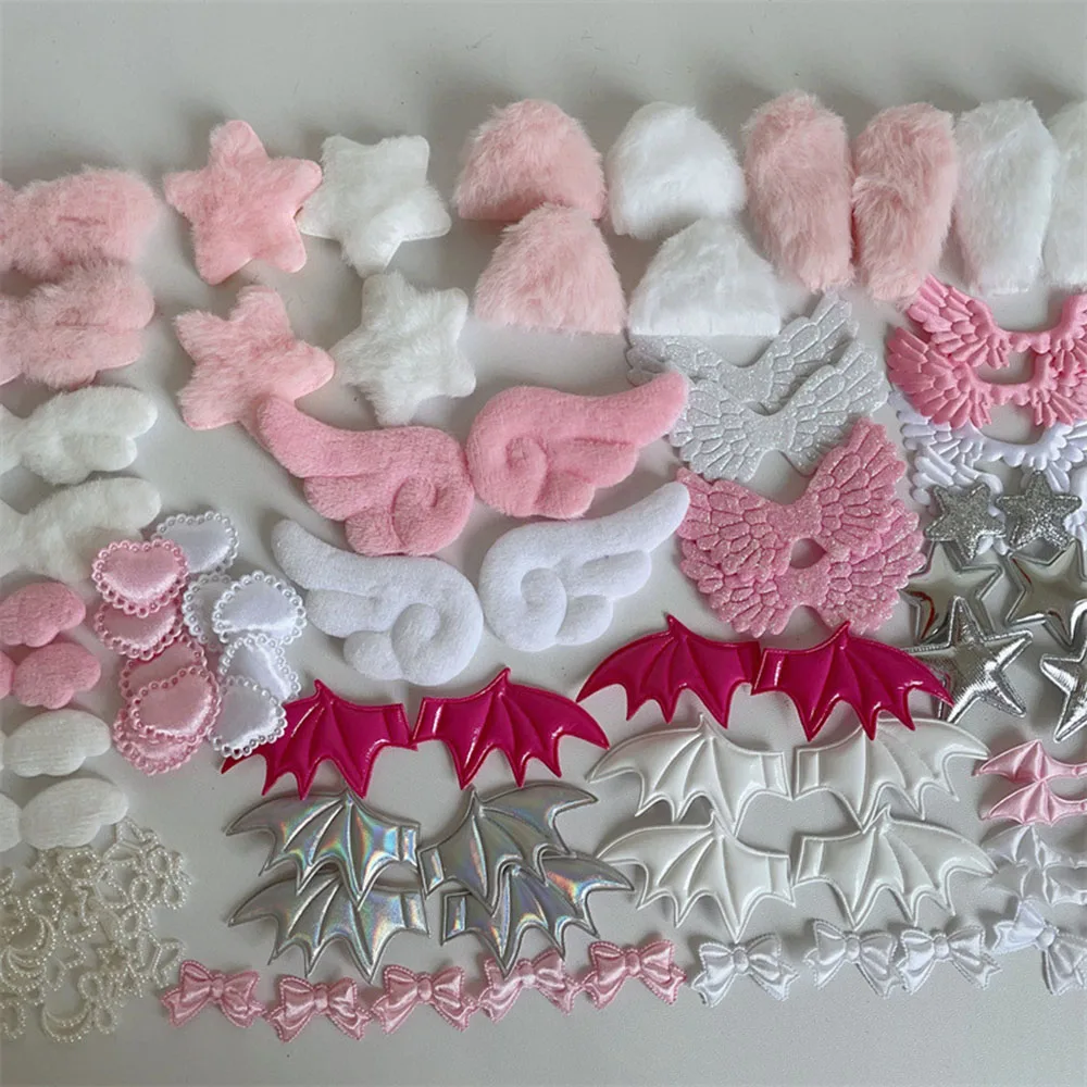 Pink Lace Plush DIY Accessory Set with Wings, Bows, and Hearts