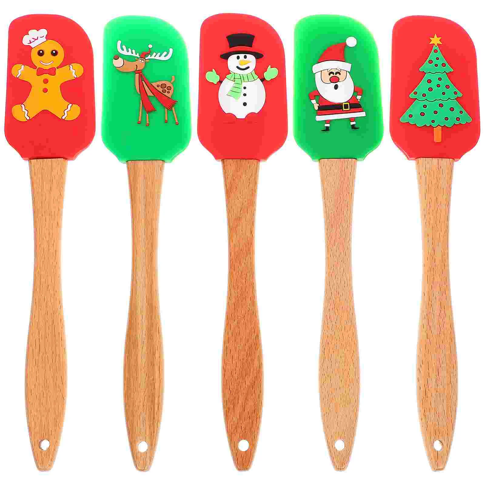 

Christmas Silicone Spatulas Cake Decorating Spatula Wooden Handle Snowman Santa Pattern Mixing Scraper Cream Butter Baking Gift