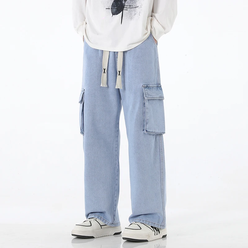 2024 New Men Baggy Cargo Jeans Fashion Streetwear Vintage Wide Leg Pants American Streetwear Y2K Big Pocket Youth Overalls 5