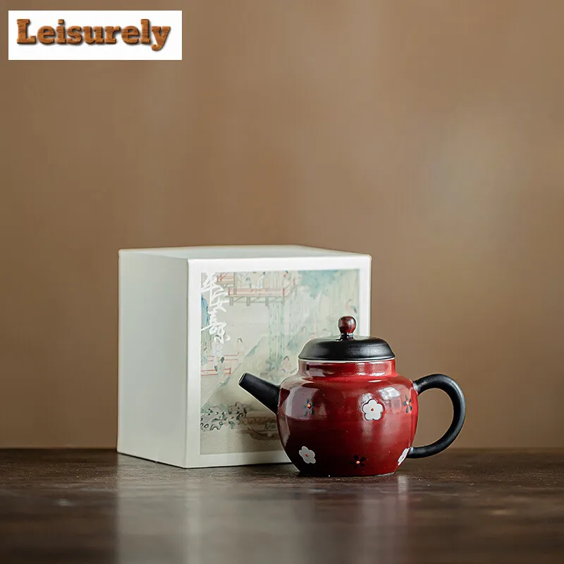 Boutique Pink Hawthorn Red Ceramic Teacup Hand Painted Small Flower Pot Japanese Tea Brewing Kettle Portable Bag Kung Fu Teaset