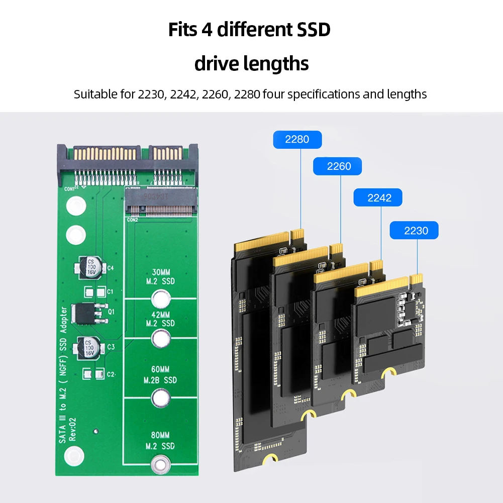 M.2 SSD Adapter B Key M.2 NGFF Converter SATA3 6G Card M2 SATA Riser 2.5 Inch M2 To SATA Adapter Supports 2230/42/60/80 M.2 SSD