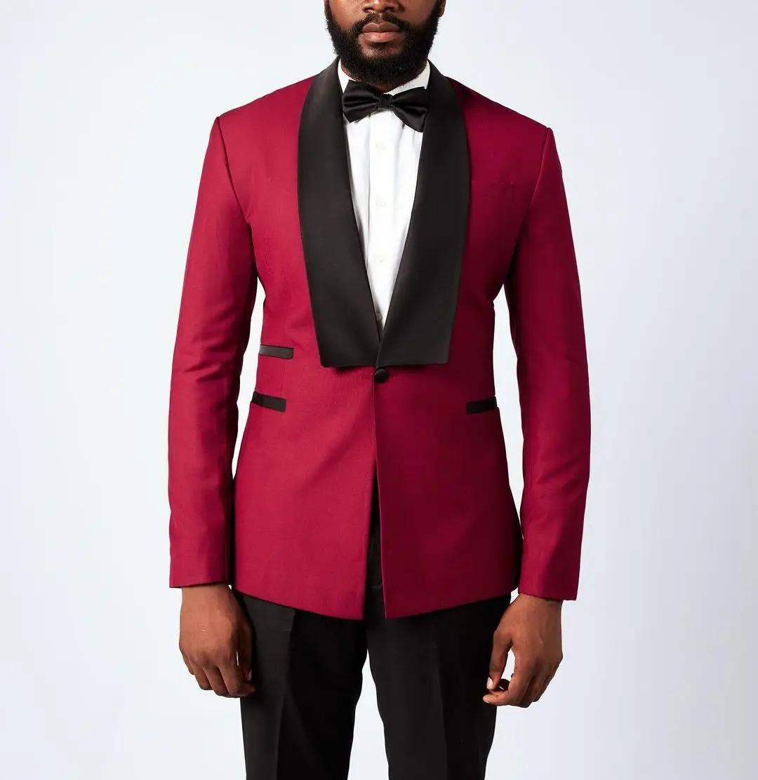 Gentle 2 Pieces Blazer Black Pants Men Suits One Button Satin Wide Lapel Formal Prom Work Wear Wedding Groom Plus Size  Tailored