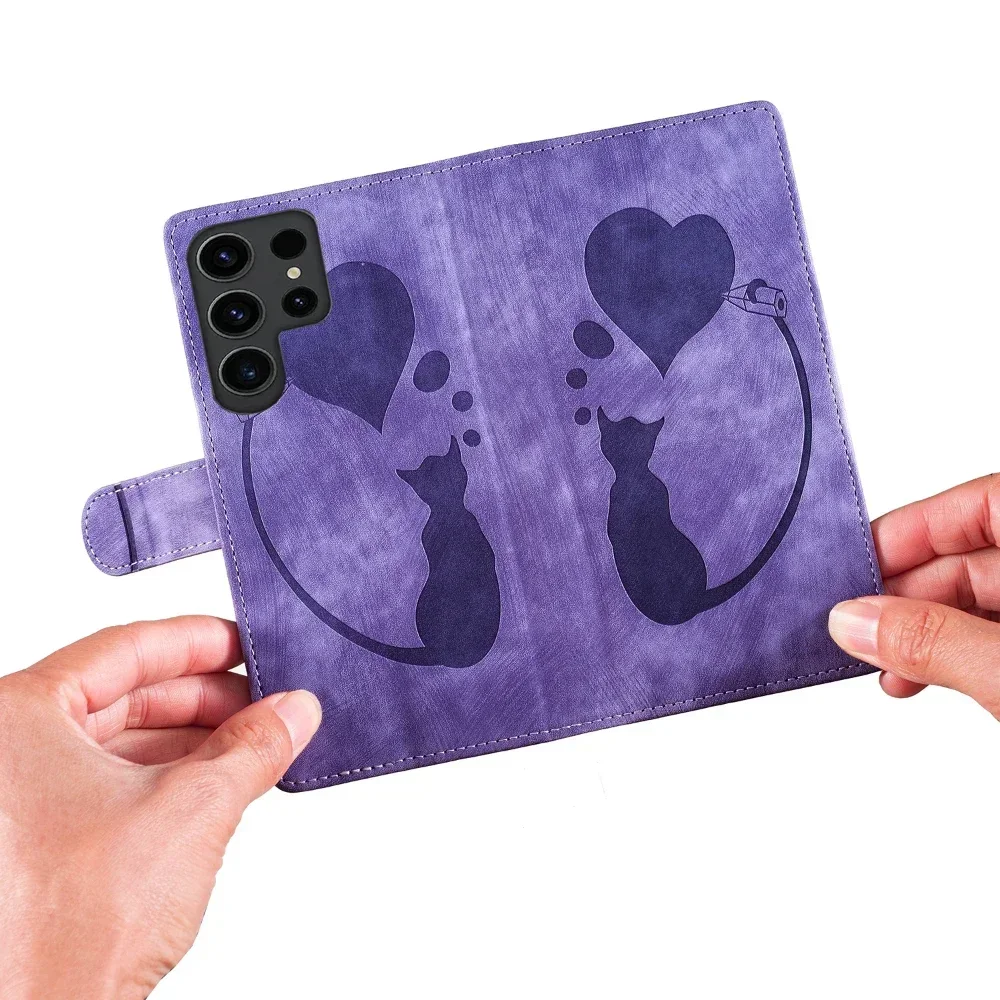 Elegant 3D Cat & Butterfly Leather Wallet Flip Case with Back Cover