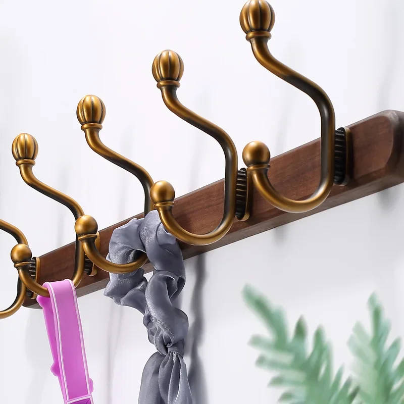 Wooden Retro Wall Mounted Coat Rack with 3/5/6 Hanger for Hat Towel Robes Clothes Organizer Household Entrance Hall Furniture