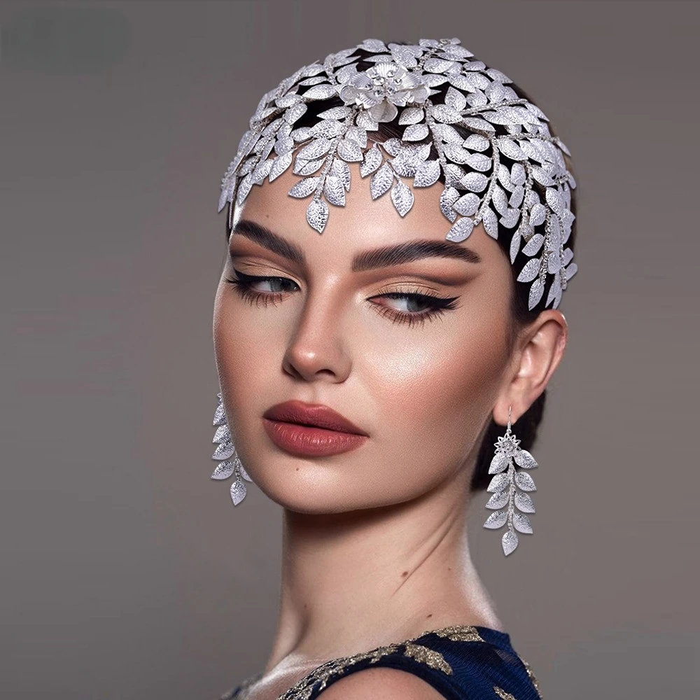 

luxury Silver Color leaves sheaped headwear Wedding Hair Accessories for Women hair hoops Jewelry Bridal Headpiece