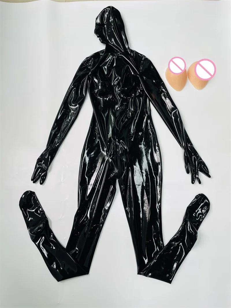 

Latex Gummi Catsuit full cover with C Cup Silicone Breast 0.4mm custom made