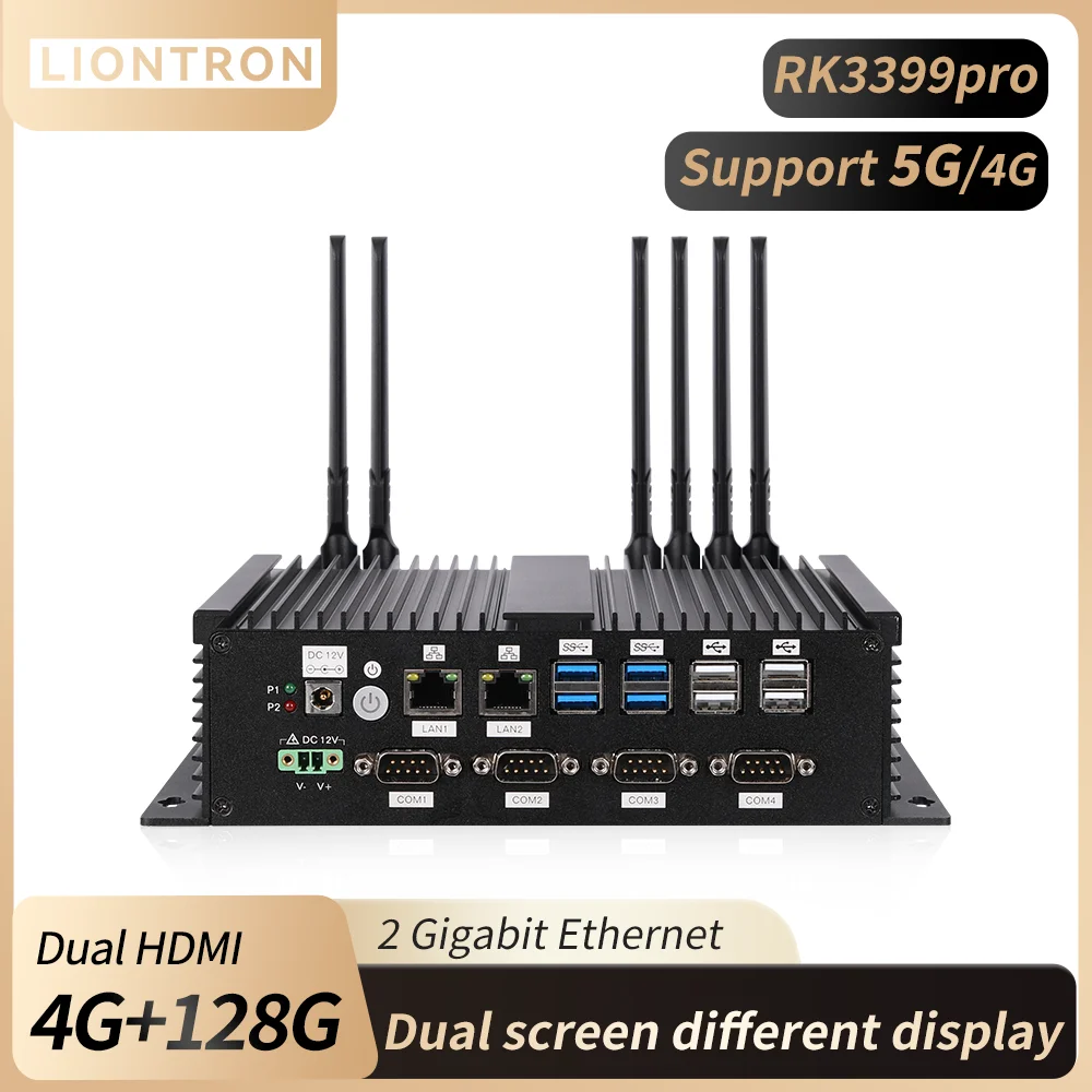 

Liontron B500 Industrial Mini PC 5G Dual HDMI2.0 1.8GHz 4*USB3.0 8*USB2.0 RS232 RS485 8GPIO Rockchip RK3399Pro Embedded Ipc Host